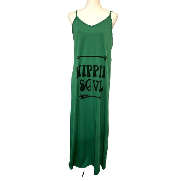 Misslook Womens Small  Maxi Dress "Hippie Soul" Spaghetti Strap V Neck Green - Picture 1 of 8